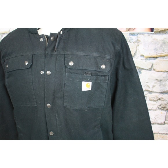 Carhartt Relaxed Fit Sherpa Lined Hooded Jacket Black Cotton Canvas XL 103826-M - Picture 3 of 11